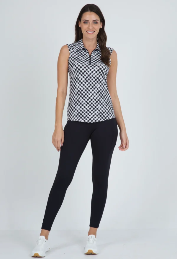 LADIES GINGHAM CHECK PRINT SLEEVELESS POLO - Image 8