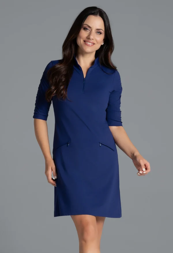 LADIES SOLID RUCHED ELBOW SLEEVE DRESS - Image 7
