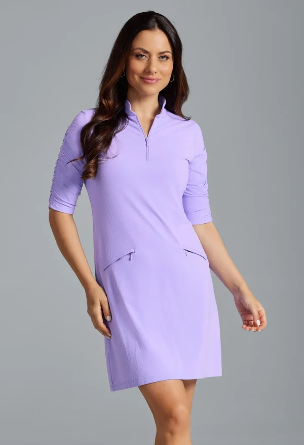 LADIES SOLID RUCHED ELBOW SLEEVE DRESS - Image 2