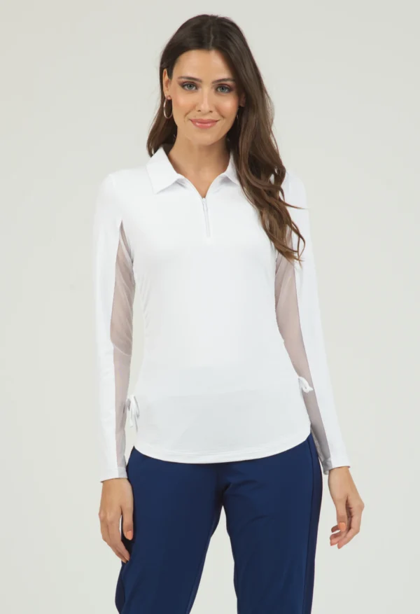 WOMEN'S SOLID ADJUSTABLE LENGTH LONG SLEEVE POLO - Image 4